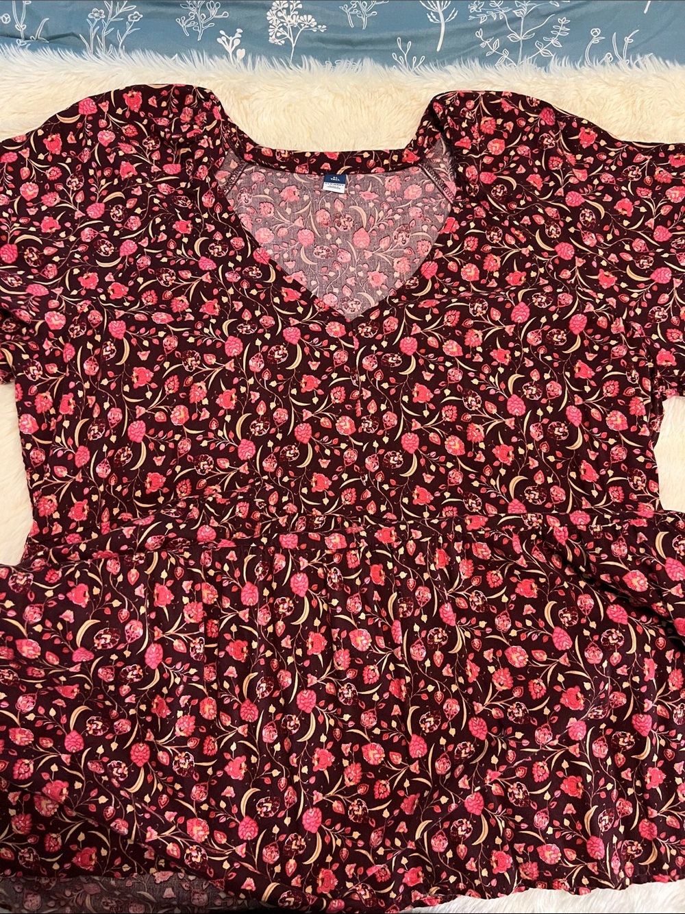 Old Navy Black V-Neck Tunic with Pink Floral Print